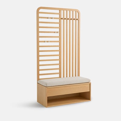 Meuble d'entrée, 5 patères, 1 tiroir, niche, assise rembourrée, GANO LA REDOUTE INTERIEURS