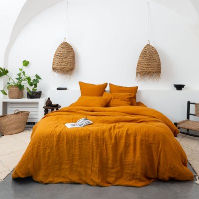 Housse de couette lin et coton lavé SONGE CARRE BLANC
