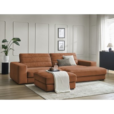 Canapé d'angle fixe 4 places en velours avec pouf, SIERRA BOBOCHIC