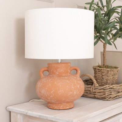 Hand Finished Terracotta Vase Table Lamp with Linen Shade SO'HOME