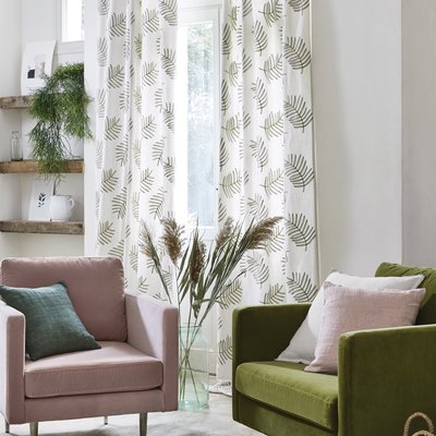 Rideau Filico Tamisant en Toile de lin viscose rebrodée de feuillages Blanc 140x350 cm MADURA