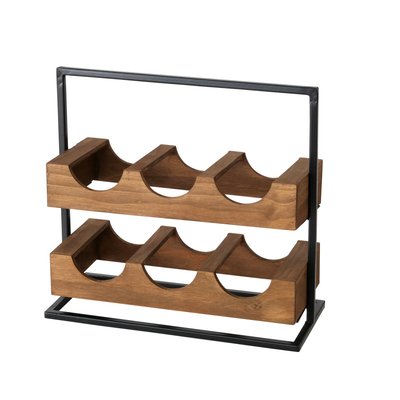 Porte bouteilles bois et métal noir 6 bouteilles 36x15x33cm WADIGA