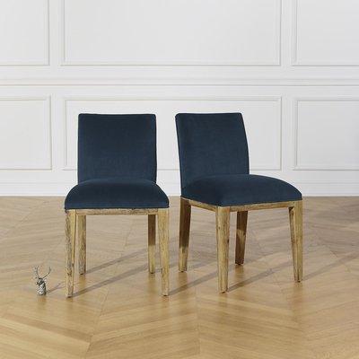 Lot de 2 chaises en hévéa et velours CLARK ROBIN DES BOIS