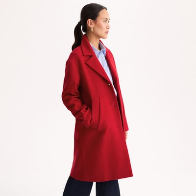 Manteau long simple boutonnage en laine mélangée italienne ANNE WEYBURN