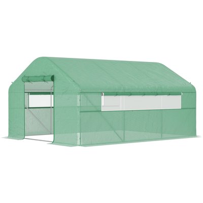 Serre de jardin 12 m² porte 2 grandes fenêtres enroulables maillées OUTSUNNY