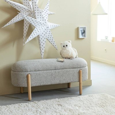Banc en bois de pin et tissu bouclette gris clair  CALYA MADE IN MEUBLES 