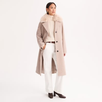 Manteau en laine mélangée, à col duveteux amovible ANNE WEYBURN