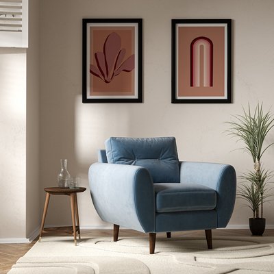 Ada Scandi Buttoned Velvet Armchair with Dark Wood Legs SO'HOME