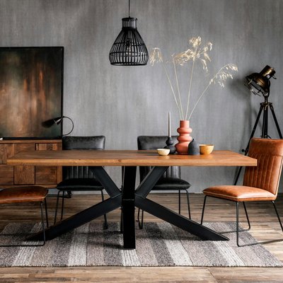 Table de repas bois massif pied central croisé 200 cm OKA PIER IMPORT