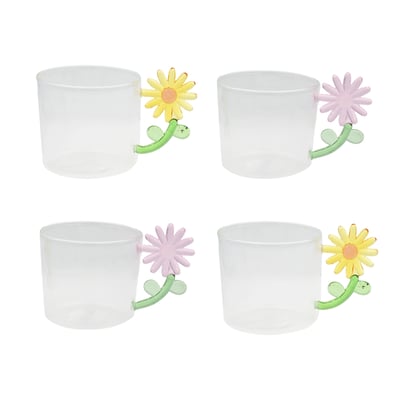 Lot de 4 verres anse fleurs, FLORA ARTIME