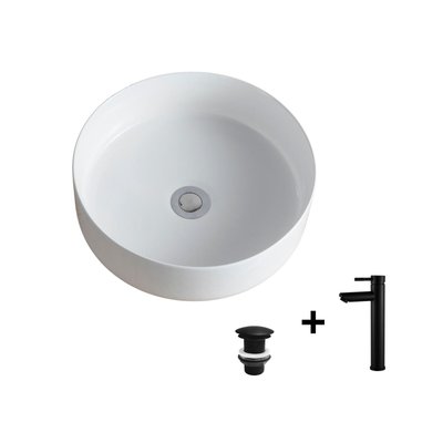 Vasque à poser ronde 36x36cm + robinet + bonde DIEGO MOB IN
