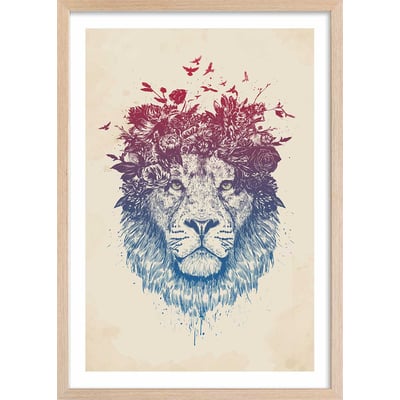 Affiche enfant lion aux fleurs HEXOA