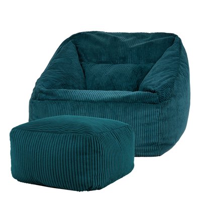 Pouf fauteuil et son repose-pied velours côtelé Oeko-Tex® - MORGAN ICON