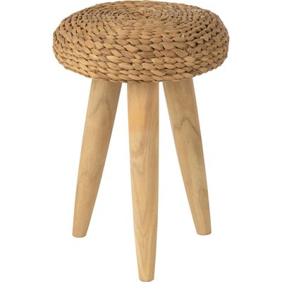 Tabouret rond en teck et jacinthe d eau naturel élégant RECOLLECTION