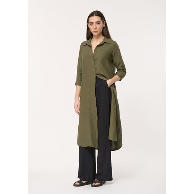 Robe chemise droite kaki en lin manches longues HUMILITY