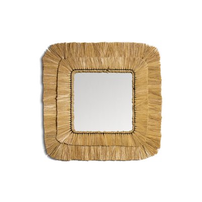 Miroir carré en raphia avec cadre en fer NOW'S HOME