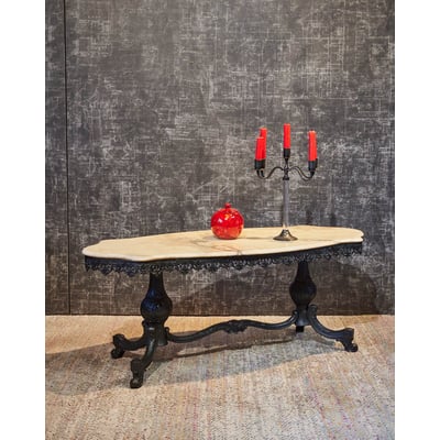 Table basse en marbre relookée Léonie N°1157 - Bon état DEBONGOUT