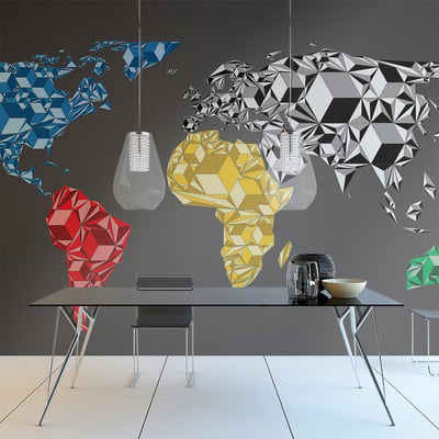 Papier peint intissé panoramique Carte du monde Map of the World - colorful solids EDEN