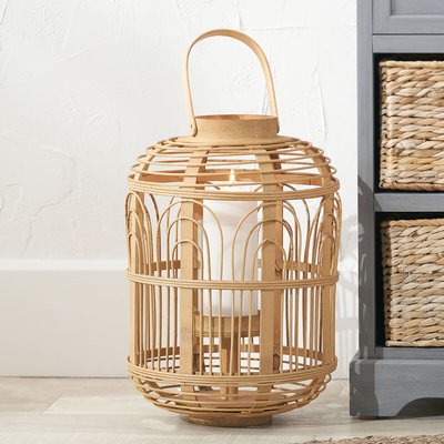 Large Natural Bamboo and Glass Lantern SO'HOME