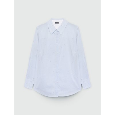 Chemise en coton extensible à rayures, parsemée de petits strass sur le devant et les manches FIORELLA RUBINO