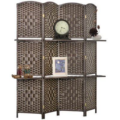 Séparateur de pièce 4 panneaux pliables 2 étagères bois fibre brun HOMCOM