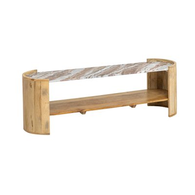 Table basse ovale en bois de manguier et marbre  ISABELLA MADE IN MEUBLES 
