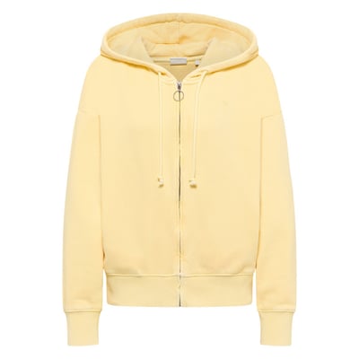 Sweat zippé en coton jaune uni avec une coupe ample et un col à capuche MUSTANG