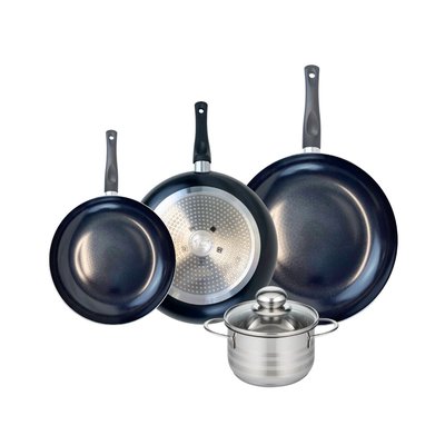Set de 3 poêles 24, 28 et 32 cm et 1 faitout Prima Brillant ELO