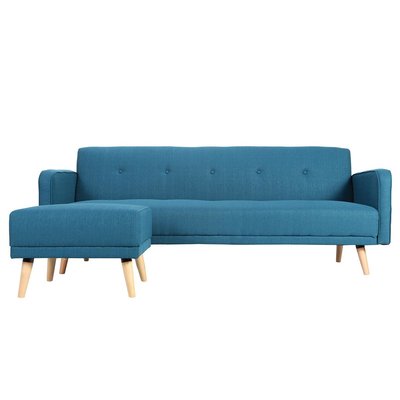 Canapé d'angle convertible scandinave 3 places avec repose-pieds en tissu et bois ULLA MILIBOO