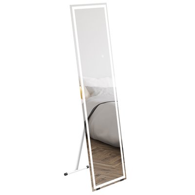 Miroir sur pied ou mural rectangulaire grande taille LED verre métal blanc HOMCOM