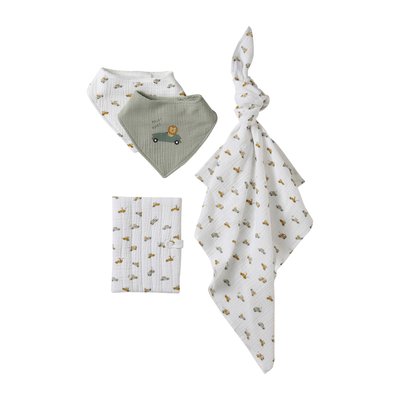 Coffret cadeau naissance 4 pièces : 2 bavoirs + 1 lange + 1 protège-carnet VERTBAUDET