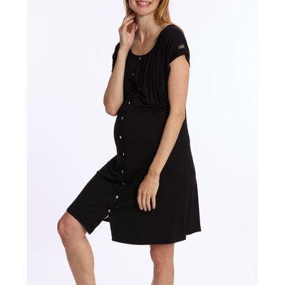 Chemise de nuit de maternité et d'allaitement Louna noir CACHE COEUR