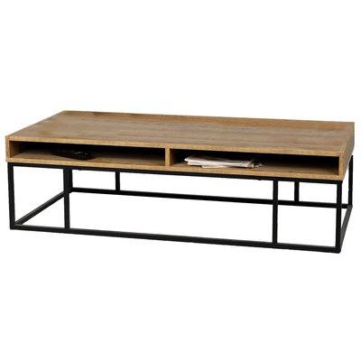 Table basse bois et métal noir 3 niches 120x59x35cm WADIGA
