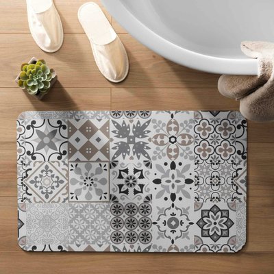 Tapis de Bain Salou Ultra-Absorbant  - Effet Mosaïque Carrelage DOUCEUR D'INTÉRIEUR