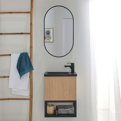 Ensemble lave-mains métal et bois avec miroir ovale NOVA MOB IN
