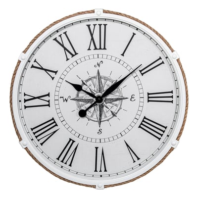Grande horloge murale métal blanc bord de mer 63x63x6.5cm WADIGA