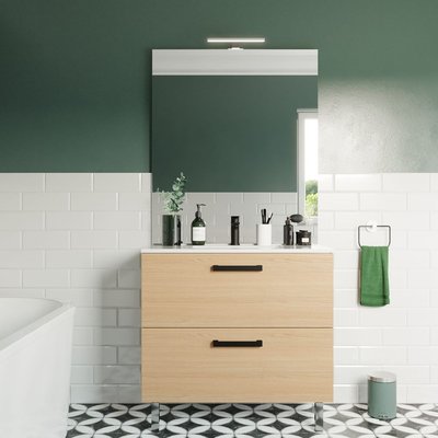 Meuble salle de bain vasque intégrée 2 tiroirs + miroir - CHELSEA HOMIFAB