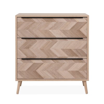 Commode 3 tiroirs décor chêne sonoma et effet chevron L80 cm - TORUN CALICOSY