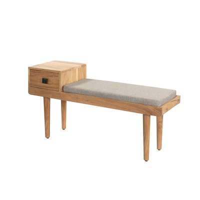 Banquette d'entrée en bois et tissu avec tiroir - BERLIN RENDEZ-VOUS DÉCO