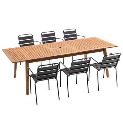 Salon de jardin table en bois d'eucalyptus et 6 fauteuils, CHICAGO OVIALA