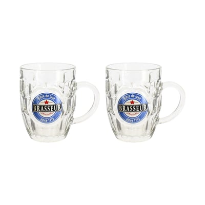 Lot de 2 chopes à bière en verre 54cl, BRASSEUR NOVASTYL