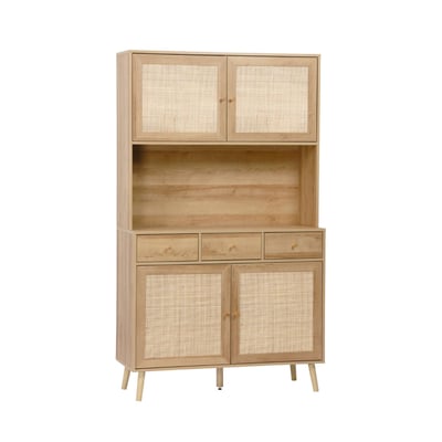 Buffet décor bois et cannage 4 portes 3 tiroirs 110 cm BOHÈME SWEEEK