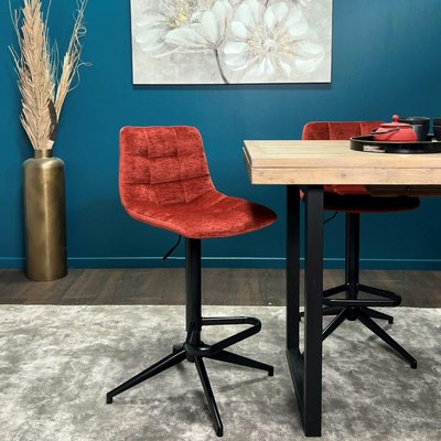 Tabouret de bar pivotant motif damier, velours rouge (lot de 2) PALERME PIER IMPORT