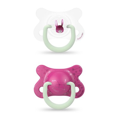 Lot de 2 sucettes réversible 2/4 mois Night&day lapin rose - Suavinex SUAVINEX