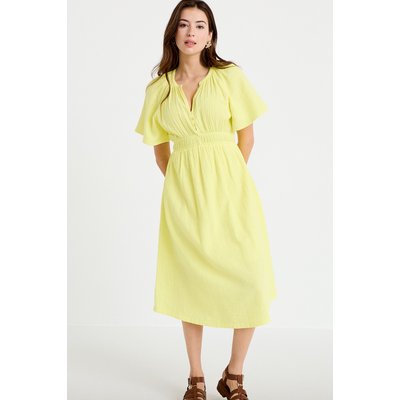 Robe midi plissée col v manches courtes CACHE CACHE