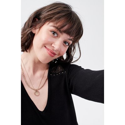 Pull noir avec dentelle La Redoute