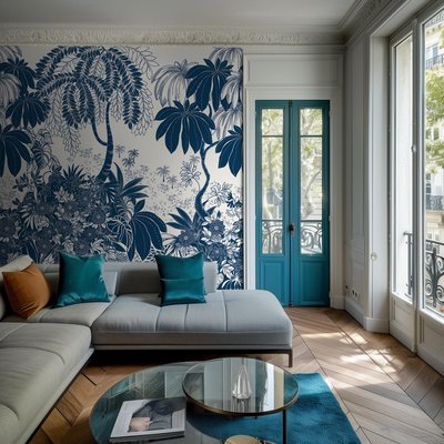 Papier peint panoramique et botanique avec plantes tropicales beiges - 85x260 cm (l x h) LA TOUCHE ORIGINALE