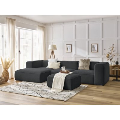 Canapé d'angle fixe 5 places en tissu texturé avec pouf, ZEPHYR BOBOCHIC