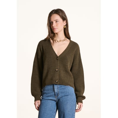 Gilet court ample en maille côtes perlées LA FEE MARABOUTEE