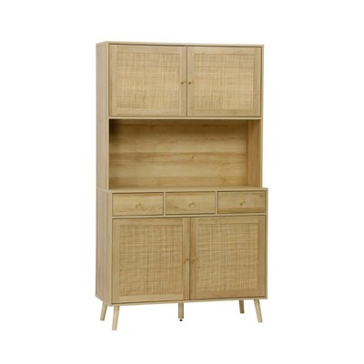 Buffet décor bois et cannage 4 portes 3 tiroirs 110 cm BOHEME SWEEEK